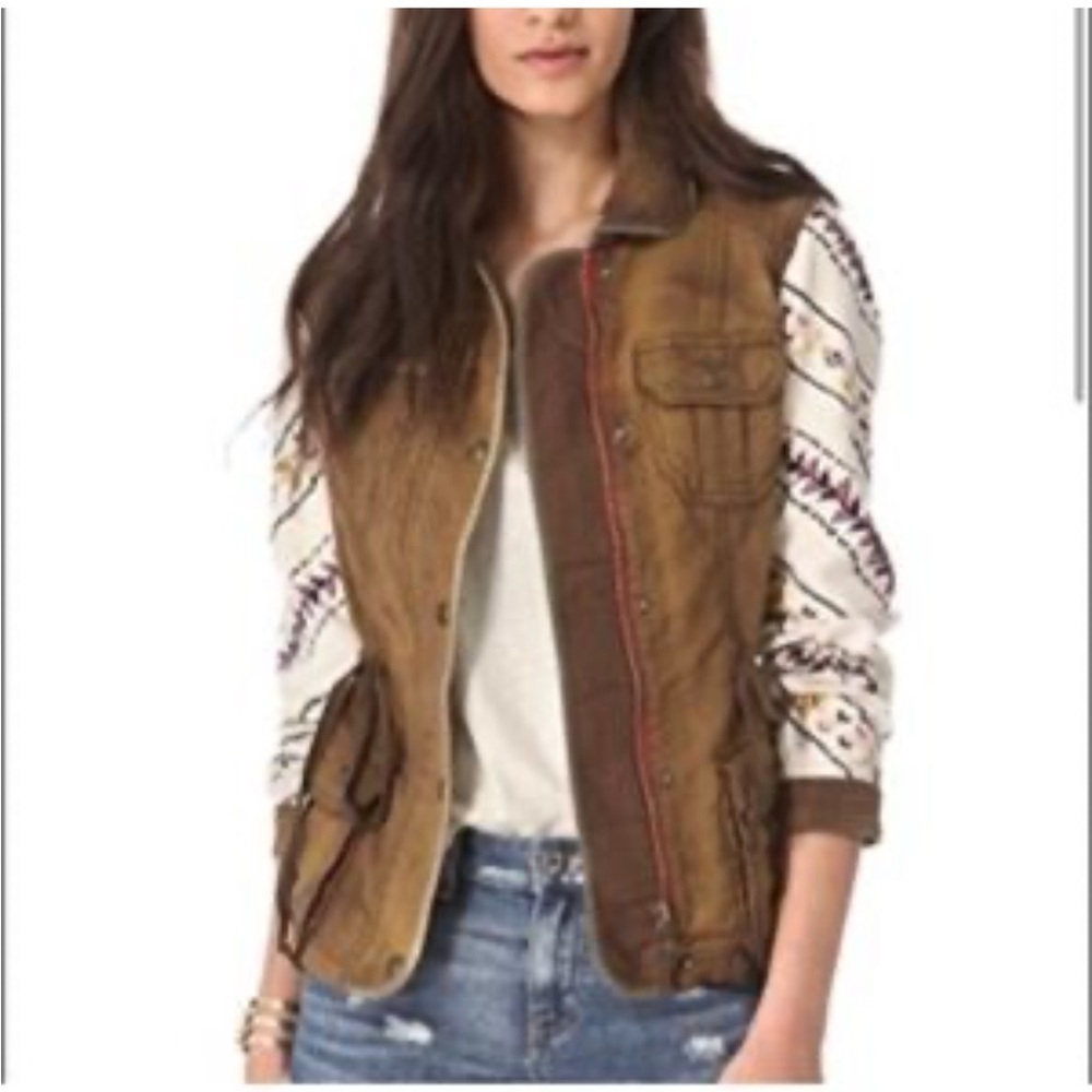 Free People Follow Your Heart Aztec Military Cargo Utility Jacket Coat sz Small